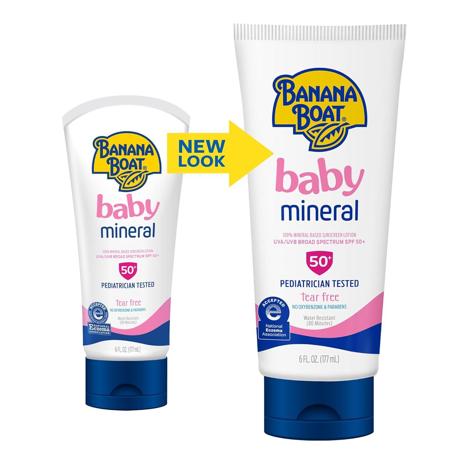 image:imageBanana Boat 100 Mineral Baby Sunscreen Lotion SPF 50 Twin Pack SPF 50 Sunscreen for Babies Baby Sunblock Lotion Oxybenzone Free 6oz each6 Fl Oz Pack of 2