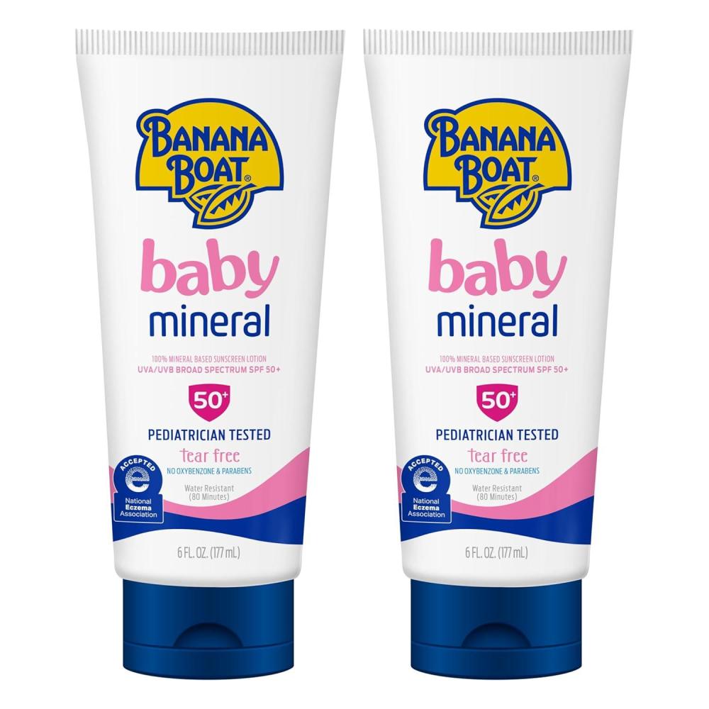 image:imageBanana Boat 100 Mineral Baby Sunscreen Lotion SPF 50 Twin Pack SPF 50 Sunscreen for Babies Baby Sunblock Lotion Oxybenzone Free 6oz each6 Fl Oz Pack of 2