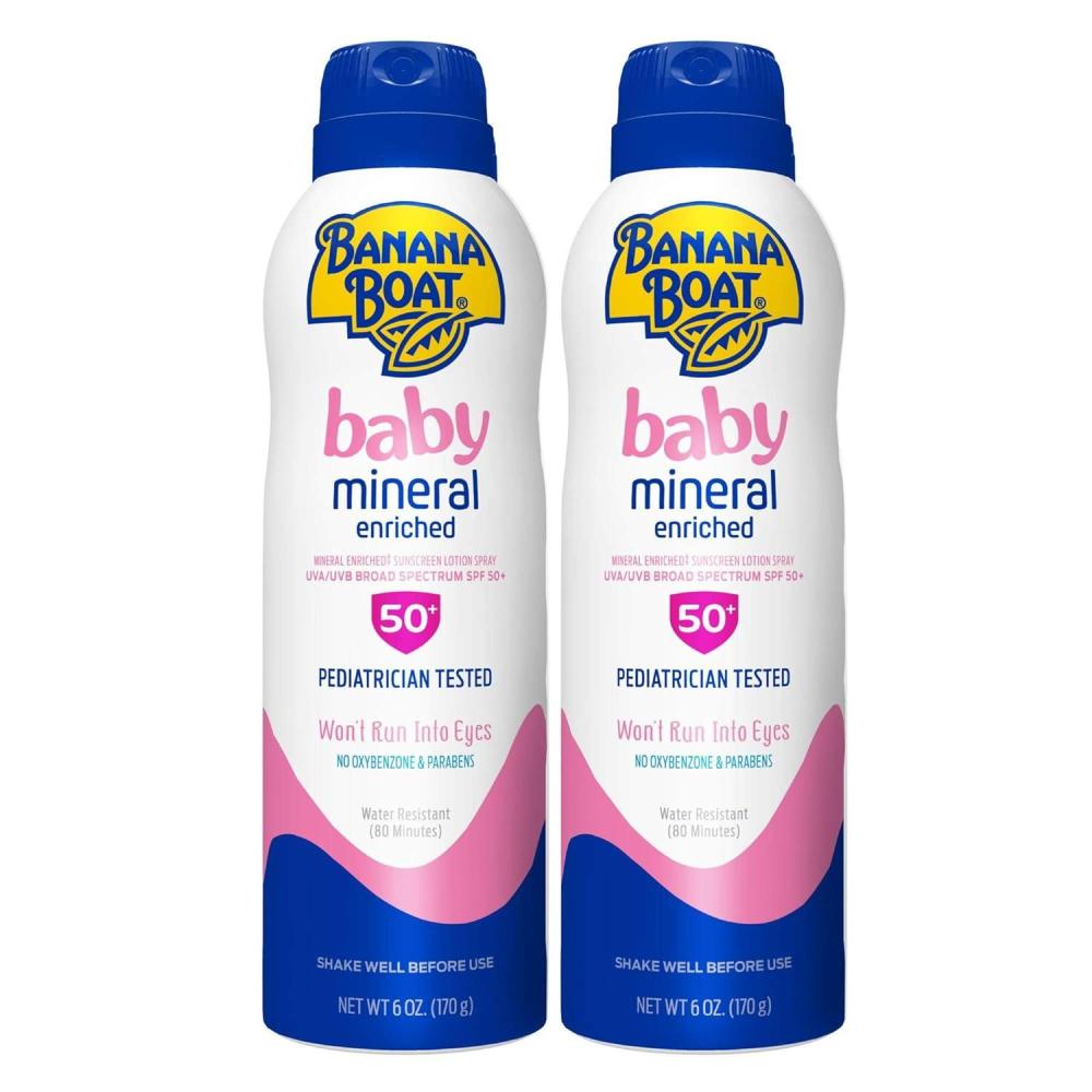 image:imageBanana Boat Baby Mineral Enriched Wont Run Into Eyes Reef Friendly Broad Spectrum Sunscreen Spray SPF 50 6oz Twin Pack6 Ounce Pack of 2