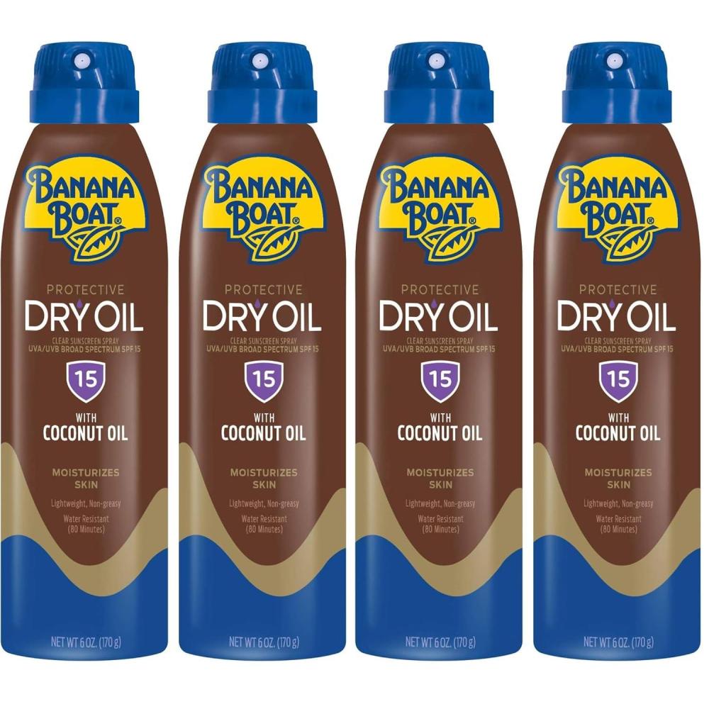 image:imageBanana Boat Dry Oil Tanning Spray Sunscreen SPF 15 6oz  Protective Sun Tanning Oil with SPF 15 Sunscreen Oxybenzone Free 6oz each Twin Pack6 Ounce Pack of 4