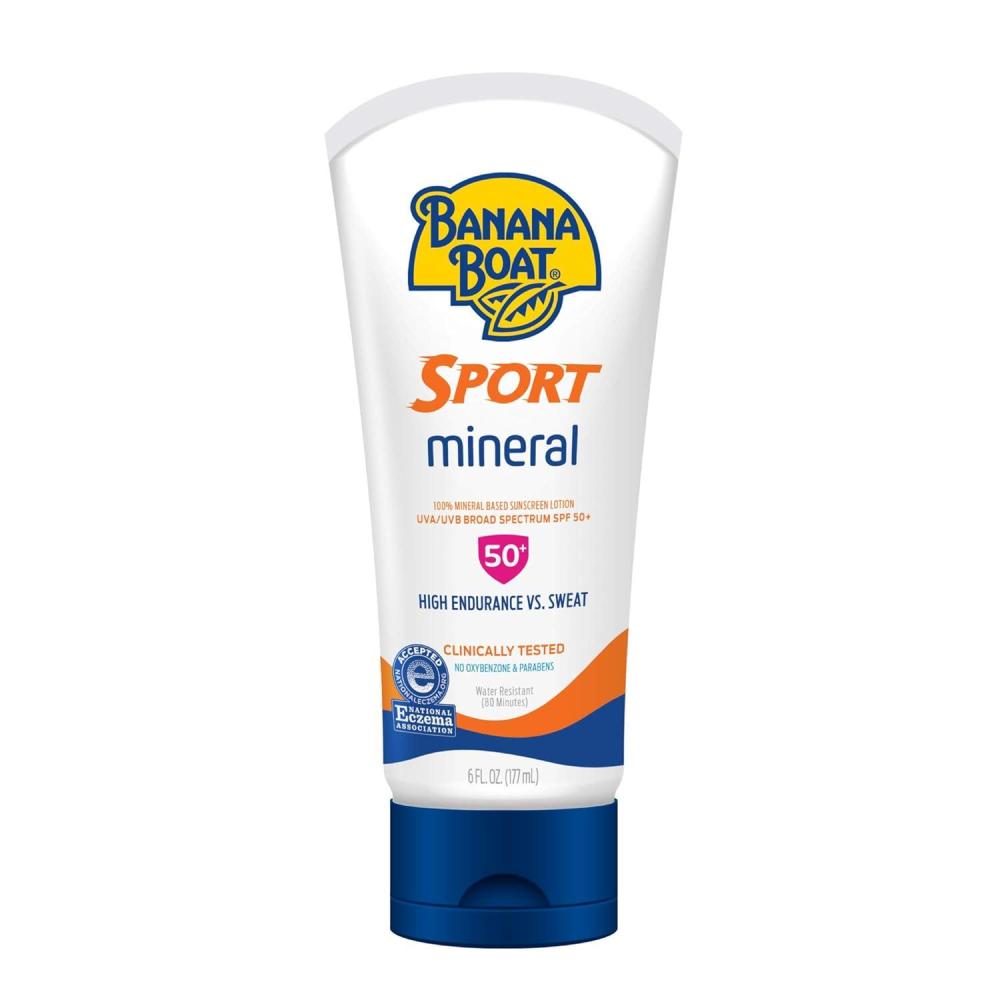 image:imageBanana Boat Sport Mineral Sunscreen Lotion SPF 50 6oz Banana Boat Mineral Lotion Sunscreen SPF 50 OxybenzoneFree Sport Sunblock 6oz6 Fl Oz Pack of 1