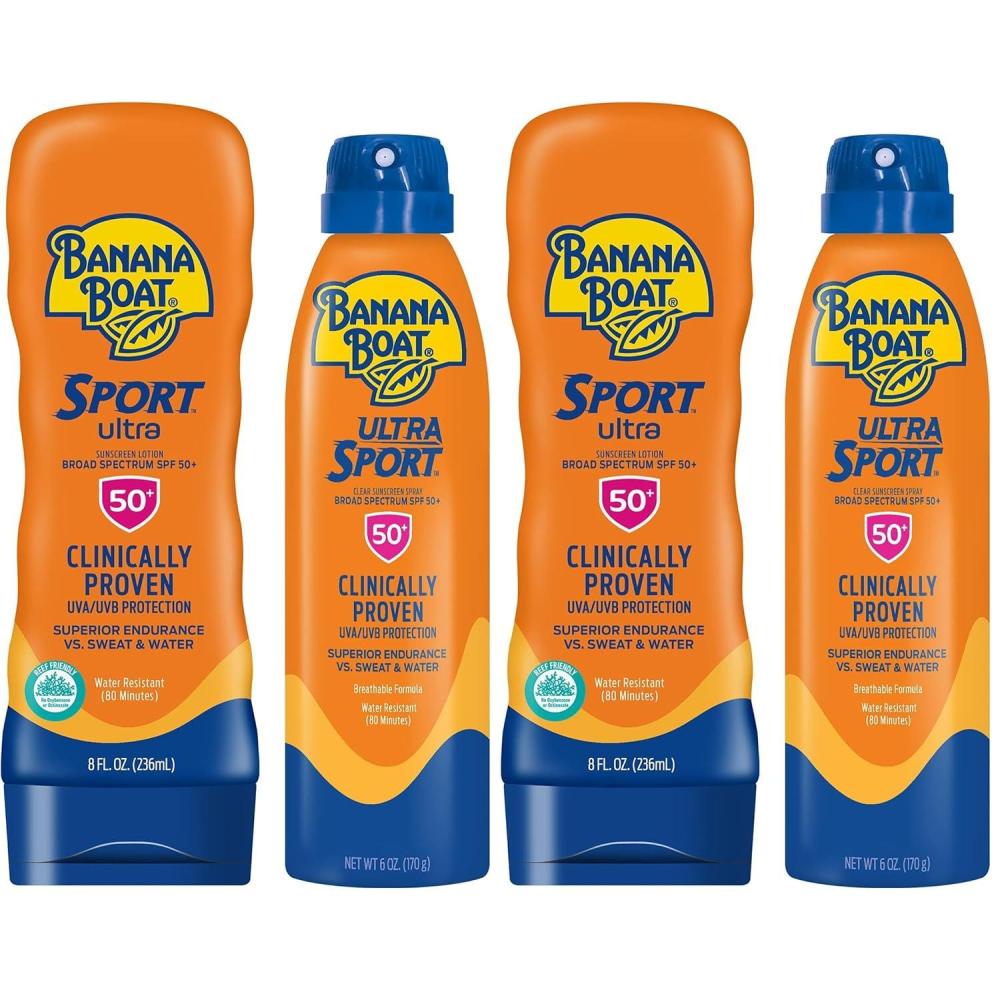image:imageBanana Boat Sport Ultra Lotion and Spray Sunscreen SPF 50 Twin Pack Includes 8oz Sunscreen Lotion and 6oz Spray Broad Spectrum Sunblock Banana Boat SPF 50 Twin Pack1 Count Pack of 2