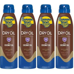 Banana Boat Dry Oil Tanning Spray Sunscreen SPF 15, 6oz | Protective Sun Tanning Oil with SPF 15 Sunscreen, Oxybenzone Free, 6oz each Twin Pack(6 Ounce (Pack of 4))