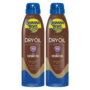 Banana Boat Dry Oil Tanning Spray Sunscreen SPF 15, 6oz | Protective Sun Tanning Oil with SPF 15 Sunscreen, Oxybenzone Free, 6oz each Twin Pack(6 Ounce (Pack of 2))