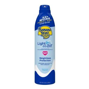 Banana Boat Light As Air Sunscreen Spray SPF 50, 9.5oz, Lightweight Sunscreen, Spray On Sunscreen, Body Sunscreen Spray, Non-Greasy Sunscreen, Oxybenzone Free Sunscreen, Family Size Sunscreen, 9.5oz(9.5 Ounce (Pack of 1))