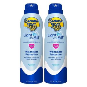 Banana Boat Light As Air Sunscreen Spray SPF 50, 9.5oz, Lightweight Sunscreen, Spray On Sunscreen, Body Sunscreen Spray, Non-Greasy Sunscreen, Oxybenzone Free Sunscreen, Family Size Sunscreen, 9.5oz(12 Ounce (Pack of 1))