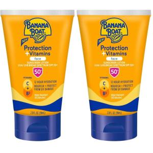 Banana Boat Protection + Vitamins Face Sunscreen Lotion SPF 50 | Travel Size Sunscreen for Face, Moisturizing with Vitamin C & Vitamin B3 Niacinamide, SPF 50 Sunblock Lotion, Fragrance Free, 2Fl Oz(2 Fl Oz (Pack of 2))