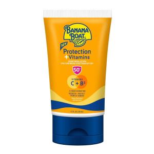 Banana Boat Protection + Vitamins Sunscreen Lotion SPF 50, 4.5 oz – Nourishing, Moisturizing, Vitamin C, Niacinamide, Water Resistant, Dermatologist Tested(White)