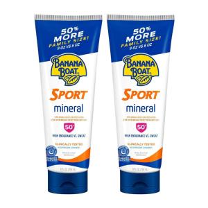 Banana Boat Sport 100% Mineral, Reef Friendly, Broad Spectrum Sunscreen Lotion, SPF 50, 9oz. , 2 Count (Pack of 1)