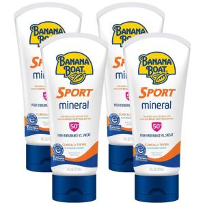 Banana Boat Sport Mineral Sunscreen Lotion SPF 50, 6oz | Banana Boat Mineral Lotion Sunscreen SPF 50, Oxybenzone-Free, Sport Sunblock, 6oz(6 Fl Oz (Pack of 4))