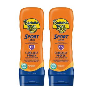 Banana Boat Sport SPF 15 Sunscreen Lotion Twin Pack | Banana Boat Sunscreen SPF 15 Lotion, Sunblock, Oxybenzone-Free, Water Resistant, 8oz each(Lotion Twin Pack)