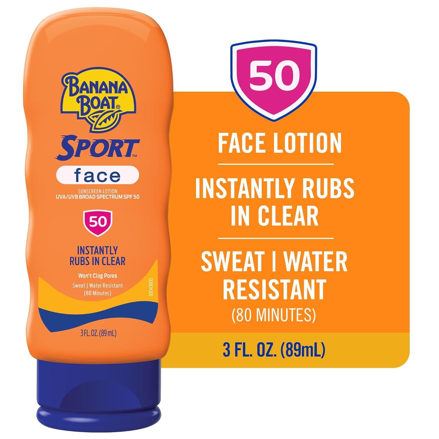 image:imageBanana Boat Sport Sunscreen for Face SPF 50 3Fl Oz Banana Boat Sunscreen SPF 50 Travel Size Sunblock Mini Sunscreen for Dry Skin Face 3Fl Oz3 Fl Oz Pack of 1