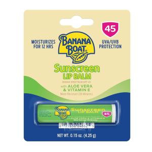 Banana Boat SPF Lip Balm with Aloe Vera & Vitamin E, 0.15oz | Beach Essentials, Moisturizing Lip Sunscreen SPF 45, Travel Sunscreen for Lips, 0.15oz(0.15 Ounce (Pack of 1))