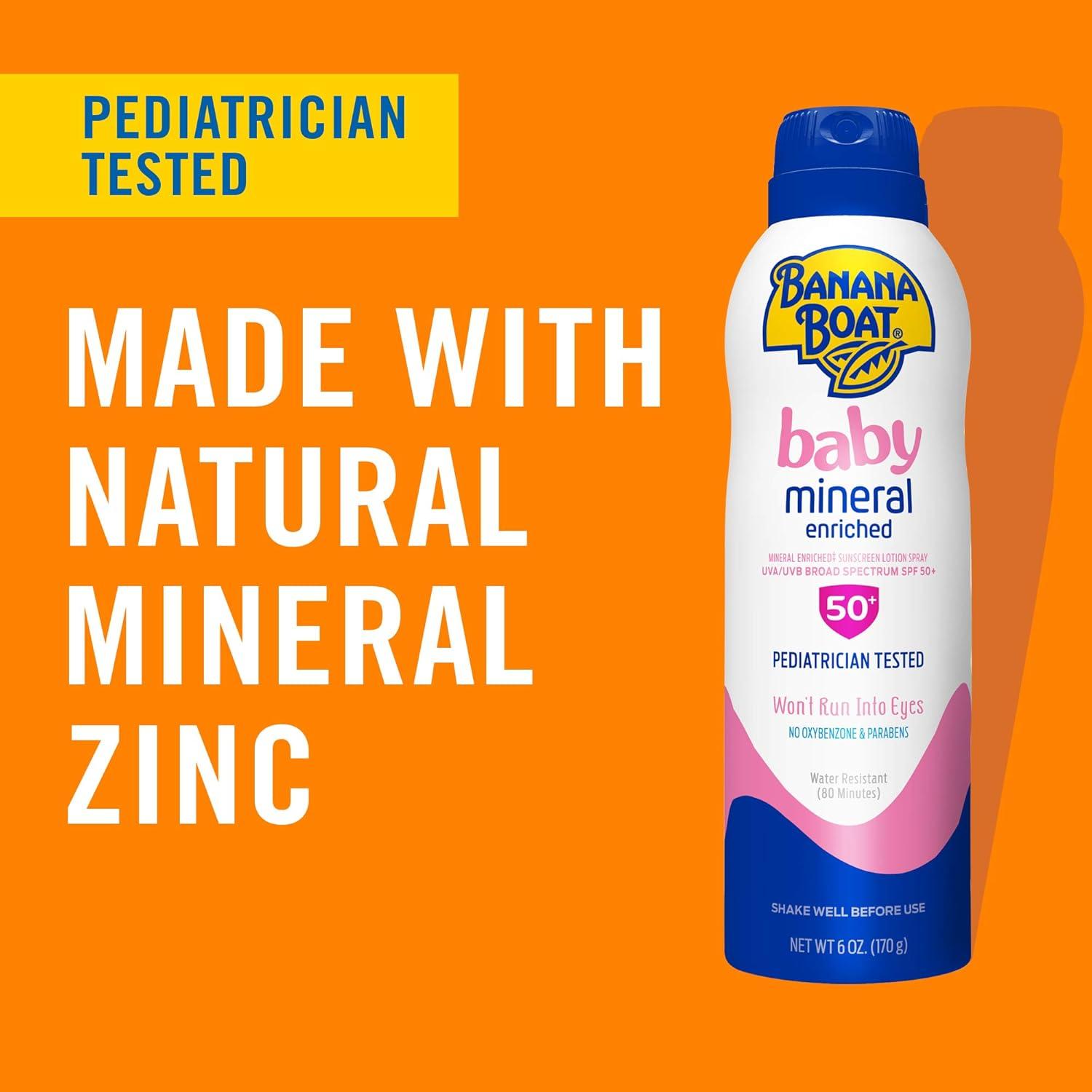 image:imageBanana Boat Baby Mineral Enriched Spray Sunscreen SPF 50 6oz Banana Boat Baby Sunscreen Spray SPF 50 Sunblock for Babies Oxybenzone Free 6ozWhite