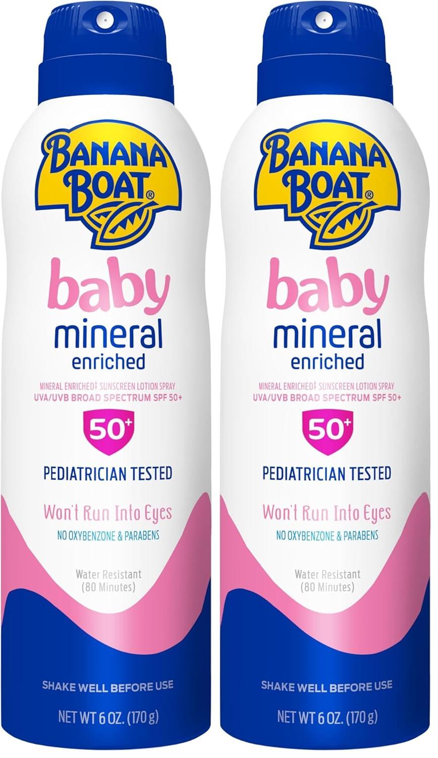 image:imageBanana Boat Baby Mineral Enriched Spray Sunscreen SPF 50 6oz Banana Boat Baby Sunscreen Spray SPF 50 Sunblock for Babies Oxybenzone Free 6ozWhite